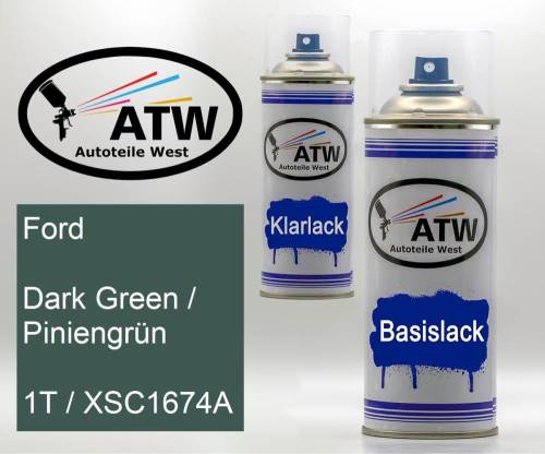 Ford, Dark Green / Piniengrün, 1T / XSC1674A: 400ml Sprühdose + 400ml Klarlack - Set, von ATW Autoteile West.